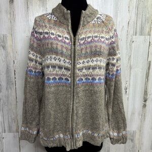 TanJay Vintage Nordic Knit Multicolor Patterned Zip-Up Sweater